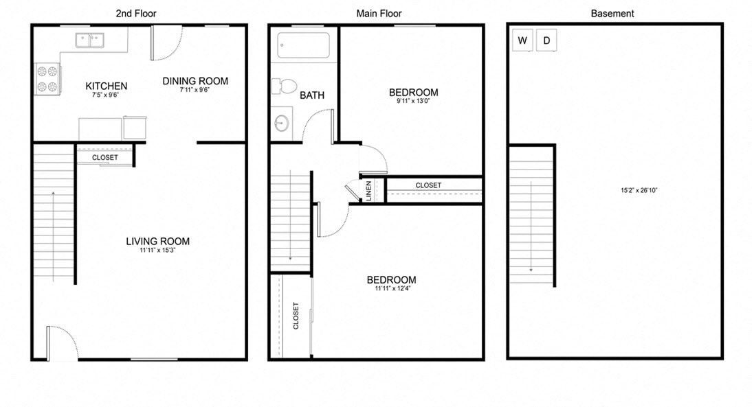 Floor plan for 2 beds, 1 bath, 1241 sqft
